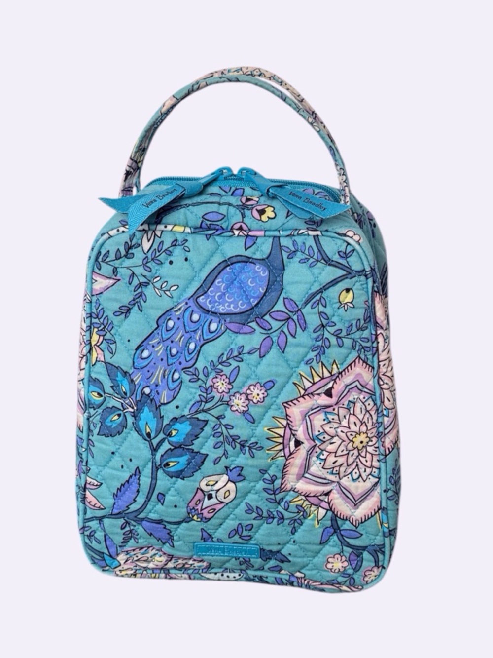 Vera Bradley Peacock Garden Quilted Lunch Box Teal/Lavender